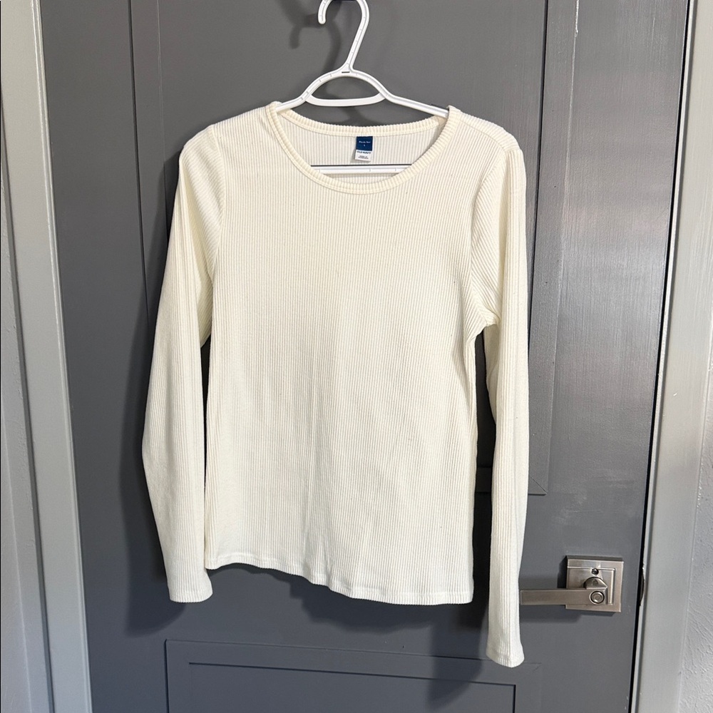 Old Navy Women's Ivory Crew Neck Ribbed Tee